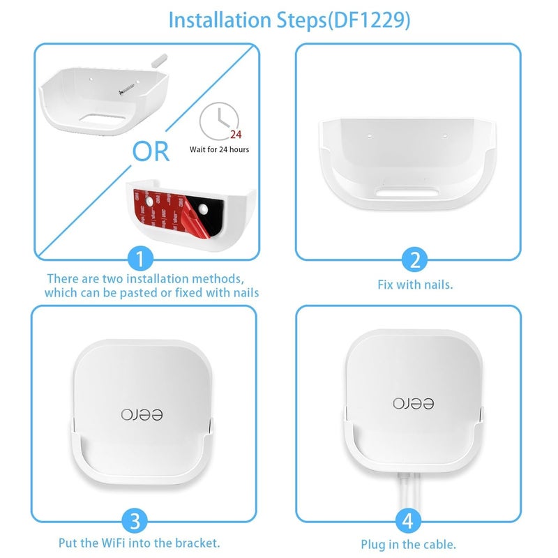 Huafly 2Pcs Screwless Wall Mount Bracket for eero 7 WiFi, VHB Stick On Holder, Strong Adhesive Holder, No Tools No Drilling No Hole-White(eero 7 Mount,2Pcs) - Image 5